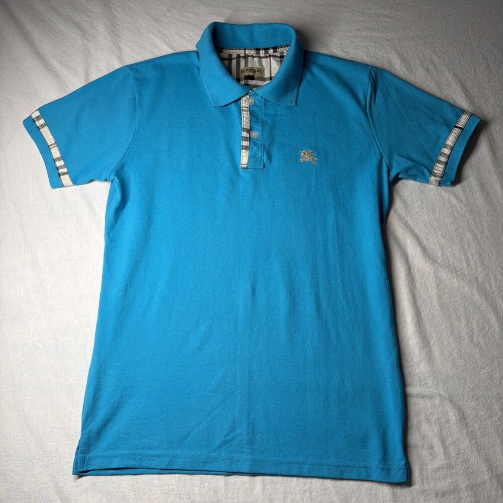 Burberry Men's Blue Polo Shirt Size S Burberry Logo and striped Short Sleeves